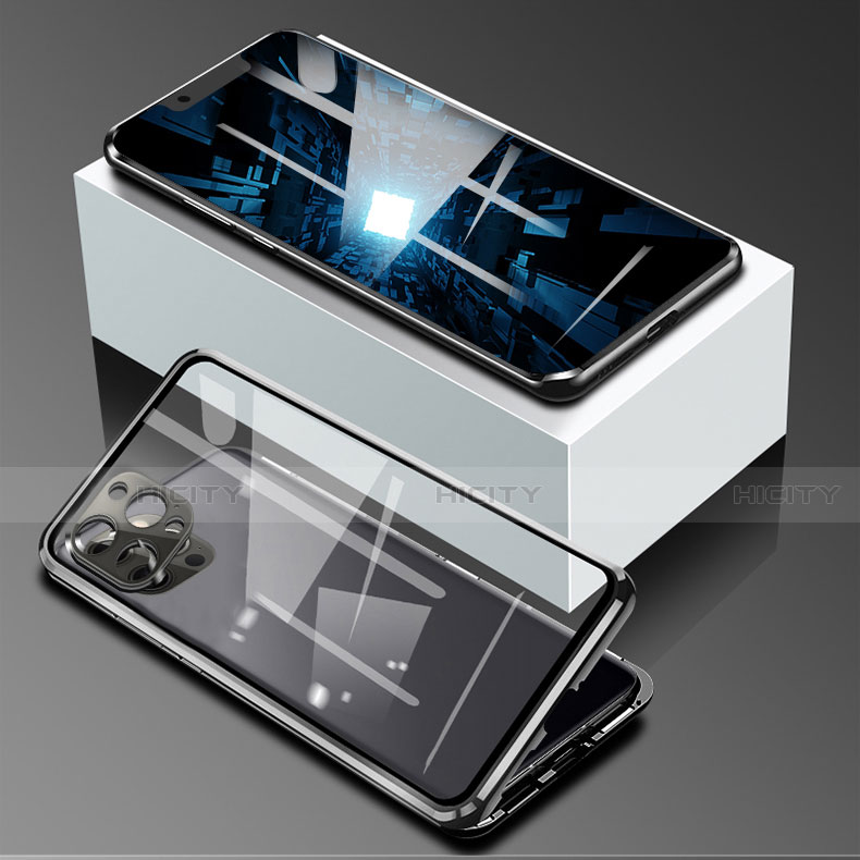 Funda Bumper Lujo Marco de Aluminio Espejo 360 Grados Carcasa para Apple iPhone 13 Pro Negro