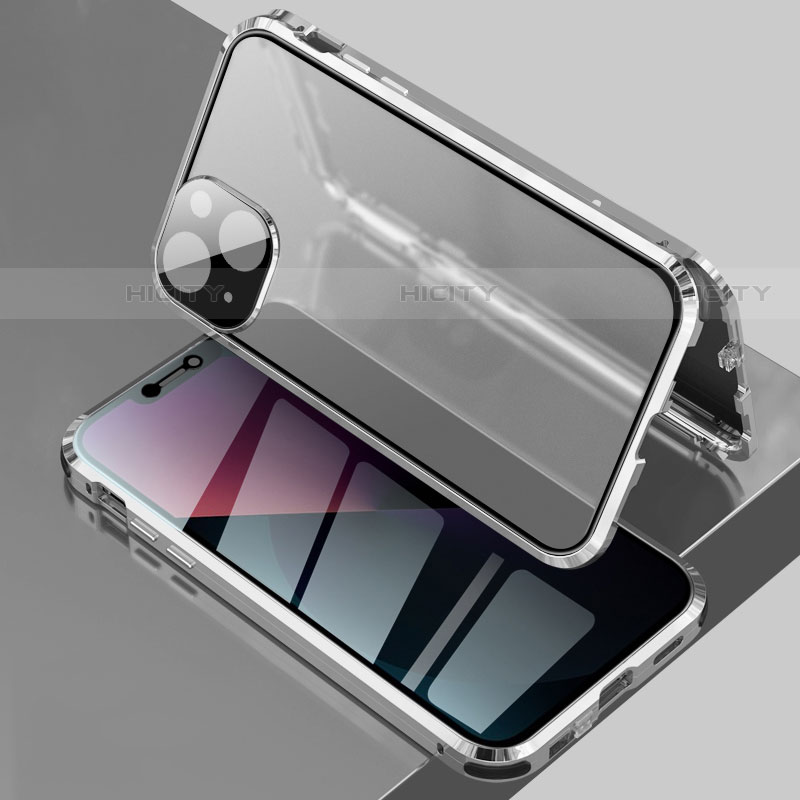 Funda Bumper Lujo Marco de Aluminio Espejo 360 Grados Carcasa para Apple iPhone 14 Plus Plata