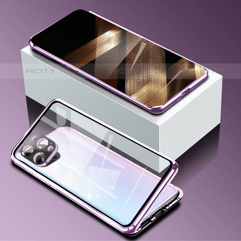 Funda Bumper Lujo Marco de Aluminio Espejo 360 Grados Carcasa para Apple iPhone 15 Pro Max Morado