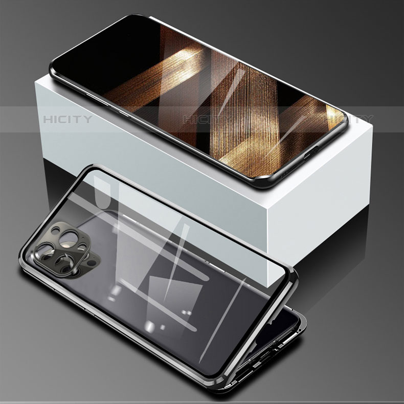 Funda Bumper Lujo Marco de Aluminio Espejo 360 Grados Carcasa para Apple iPhone 15 Pro Max Negro