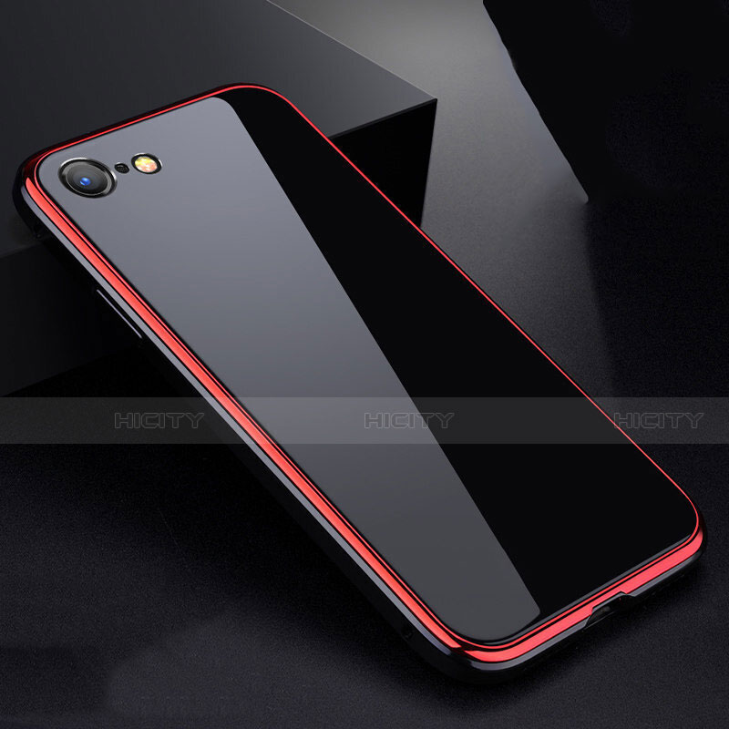Funda Bumper Lujo Marco de Aluminio Espejo 360 Grados Carcasa para Apple iPhone 7 Rojo y Negro