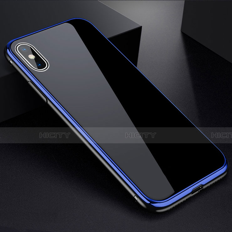 Funda Bumper Lujo Marco de Aluminio Espejo 360 Grados Carcasa para Apple iPhone Xs Azul y Negro