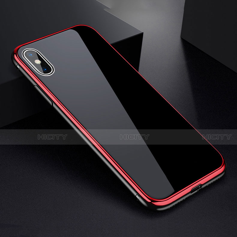 Funda Bumper Lujo Marco de Aluminio Espejo 360 Grados Carcasa para Apple iPhone Xs Max Rojo y Negro