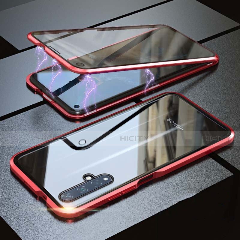 Funda Bumper Lujo Marco de Aluminio Espejo 360 Grados Carcasa para Huawei Honor 20 Rojo