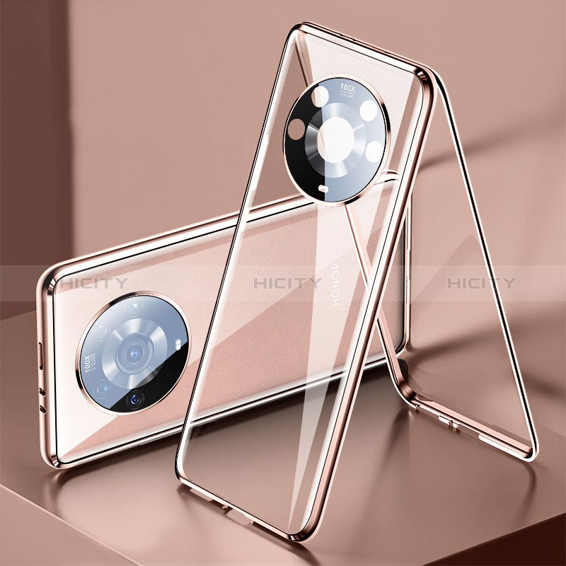 Funda Bumper Lujo Marco de Aluminio Espejo 360 Grados Carcasa para Huawei Honor Magic3 Pro 5G Oro