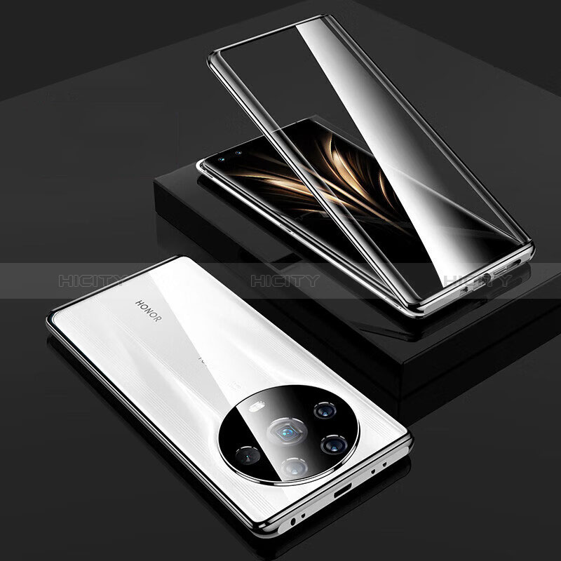 Funda Bumper Lujo Marco de Aluminio Espejo 360 Grados Carcasa para Huawei Honor Magic4 Ultimate 5G Plata
