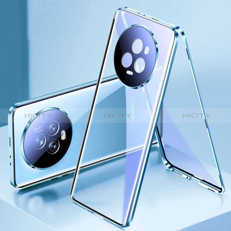 Funda Bumper Lujo Marco de Aluminio Espejo 360 Grados Carcasa para Huawei Honor Magic5 Pro 5G Azul