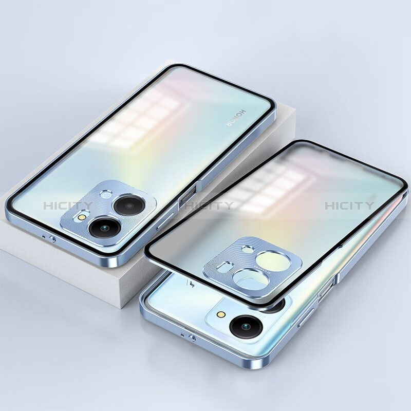 Funda Bumper Lujo Marco de Aluminio Espejo 360 Grados Carcasa para Huawei Honor X7a Azul