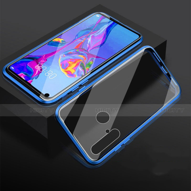 Funda Bumper Lujo Marco de Aluminio Espejo 360 Grados Carcasa para Huawei Nova 5i Azul