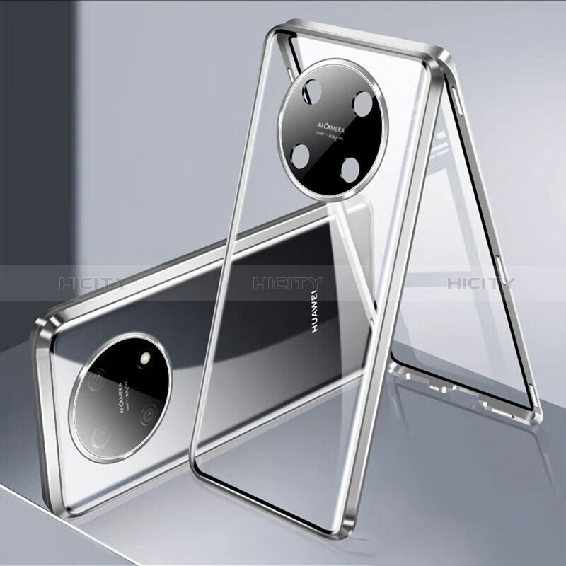 Funda Bumper Lujo Marco de Aluminio Espejo 360 Grados Carcasa para Huawei Nova Y90 Plata