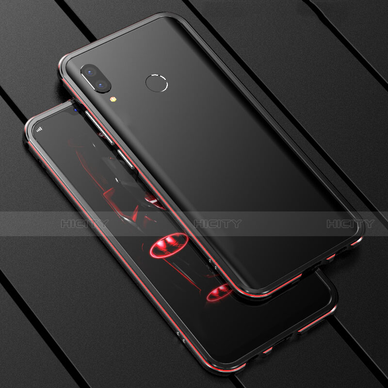 Funda Bumper Lujo Marco de Aluminio Espejo 360 Grados Carcasa para Huawei P Smart+ Plus Rojo y Negro