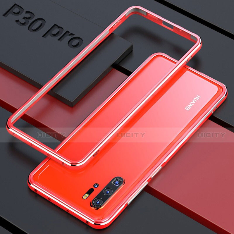 Funda Bumper Lujo Marco de Aluminio Espejo 360 Grados Carcasa para Huawei P30 Pro New Edition Rojo