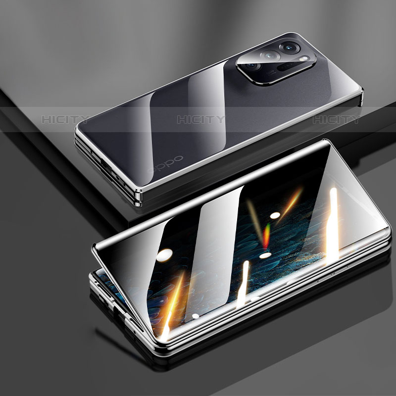 Funda Bumper Lujo Marco de Aluminio Espejo 360 Grados Carcasa para Oppo Find N 5G Negro
