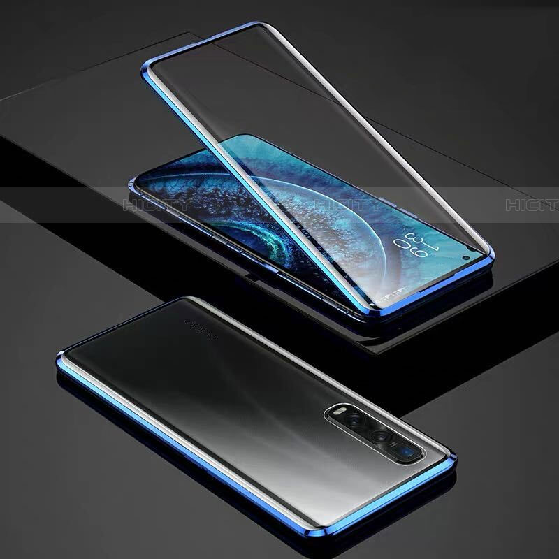 Funda Bumper Lujo Marco de Aluminio Espejo 360 Grados Carcasa para Oppo Find X2 Pro Azul