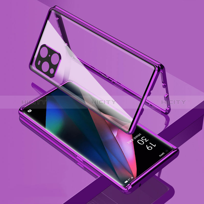 Funda Bumper Lujo Marco de Aluminio Espejo 360 Grados Carcasa para Oppo Find X3 5G Morado