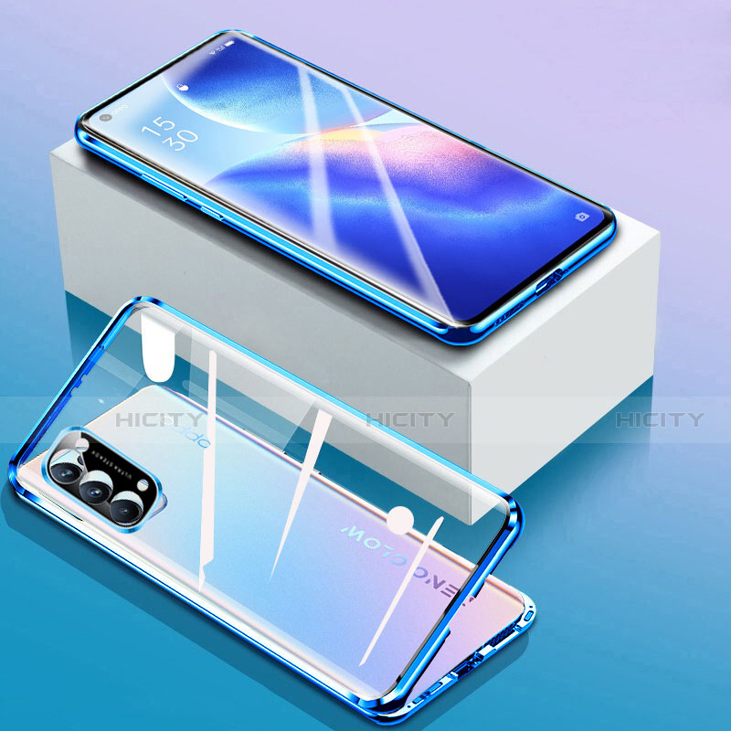 Funda Bumper Lujo Marco de Aluminio Espejo 360 Grados Carcasa para Oppo Find X3 Lite 5G Azul