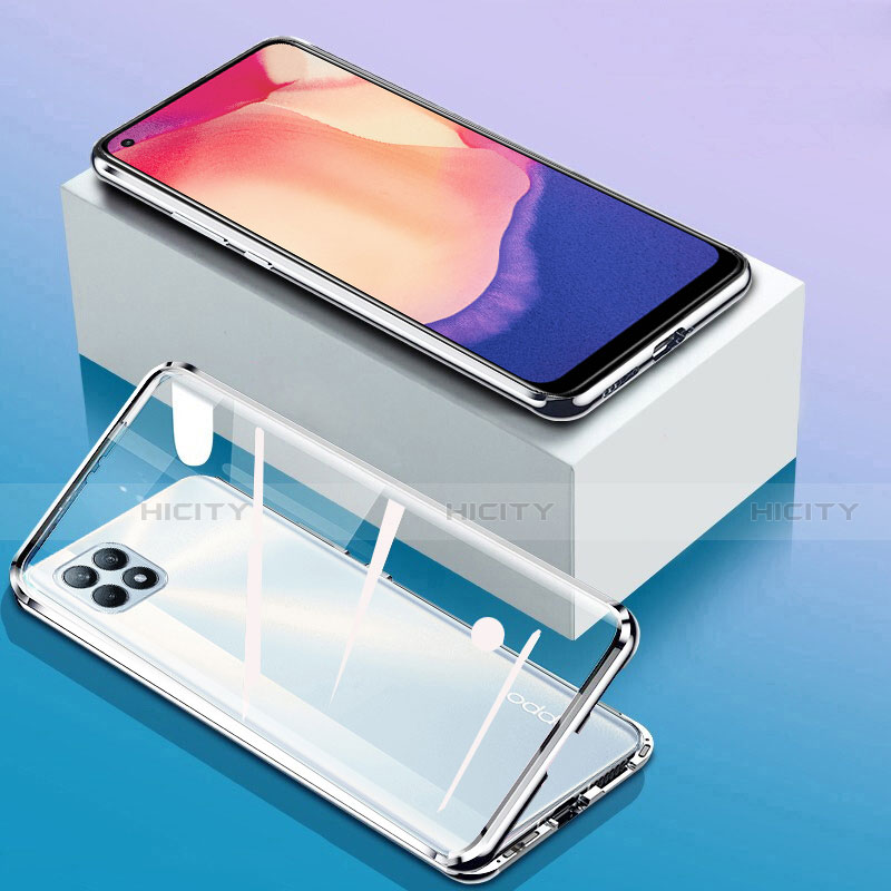 Funda Bumper Lujo Marco de Aluminio Espejo 360 Grados Carcasa para Oppo Reno4 SE 5G Plata