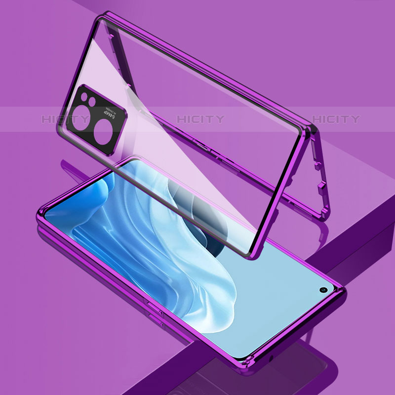 Funda Bumper Lujo Marco de Aluminio Espejo 360 Grados Carcasa para Oppo Reno7 SE 5G Morado