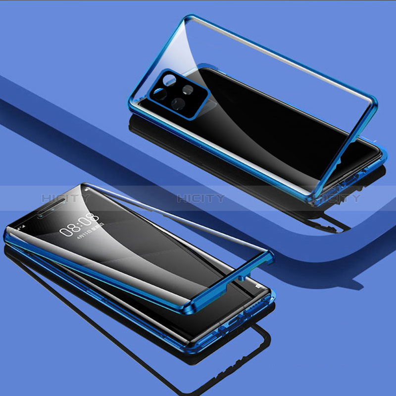 Funda Bumper Lujo Marco de Aluminio Espejo 360 Grados Carcasa para Realme V11 5G Azul
