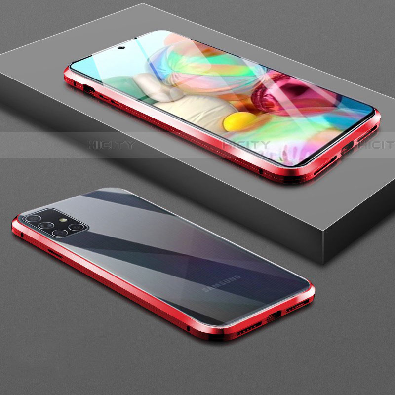 Funda Bumper Lujo Marco de Aluminio Espejo 360 Grados Carcasa para Samsung Galaxy A51 5G Rojo