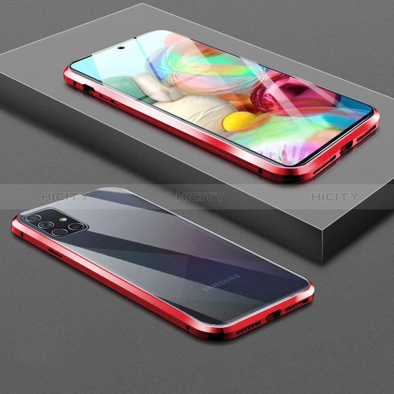 Funda Bumper Lujo Marco de Aluminio Espejo 360 Grados Carcasa para Samsung Galaxy A71 4G A715 Rojo