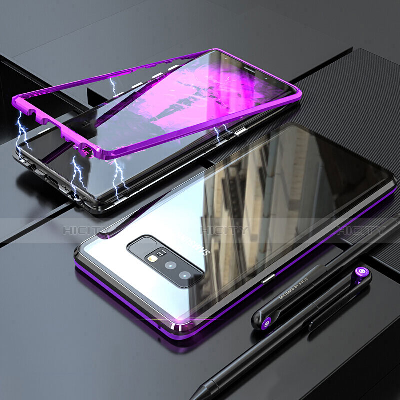 Funda Bumper Lujo Marco de Aluminio Espejo 360 Grados Carcasa para Samsung Galaxy Note 8 Morado