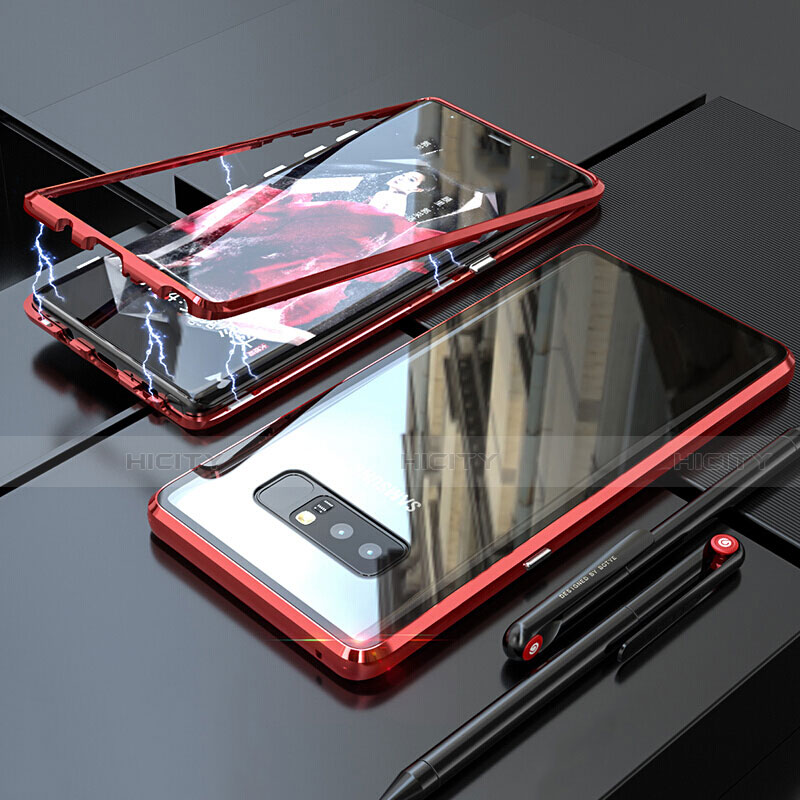 Funda Bumper Lujo Marco de Aluminio Espejo 360 Grados Carcasa para Samsung Galaxy Note 8 Rojo