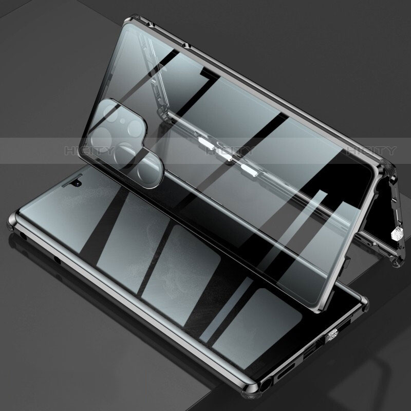 Funda Bumper Lujo Marco de Aluminio Espejo 360 Grados Carcasa para Samsung Galaxy S23 Ultra 5G Negro