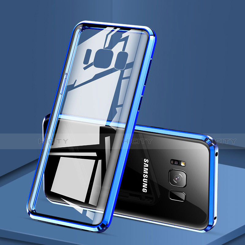 Funda Bumper Lujo Marco de Aluminio Espejo 360 Grados Carcasa para Samsung Galaxy S8 Azul