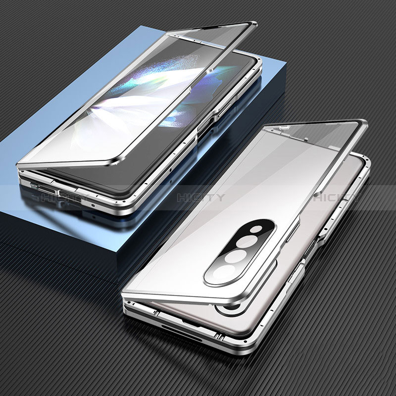 Funda Bumper Lujo Marco de Aluminio Espejo 360 Grados Carcasa para Samsung Galaxy Z Fold3 5G Plata