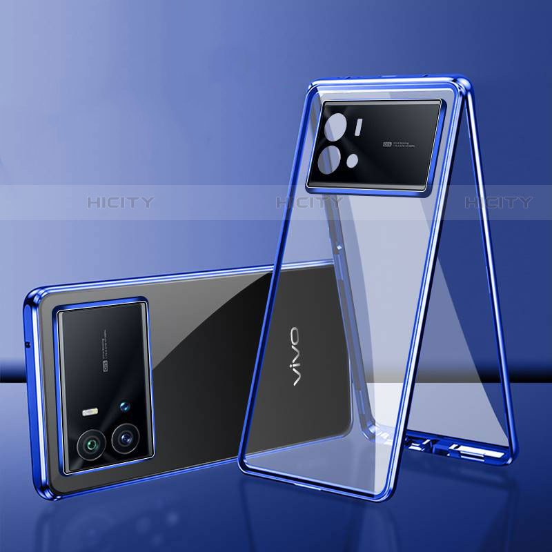Funda Bumper Lujo Marco de Aluminio Espejo 360 Grados Carcasa para Vivo iQOO 9 Pro 5G Azul