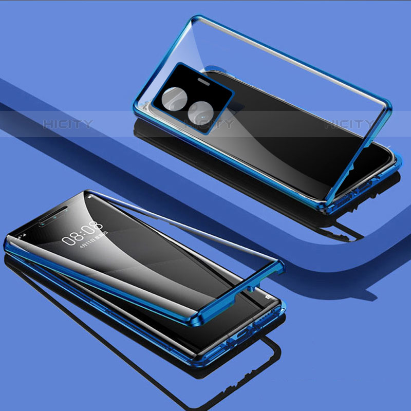 Funda Bumper Lujo Marco de Aluminio Espejo 360 Grados Carcasa para Vivo iQOO Z6 Pro 5G Azul