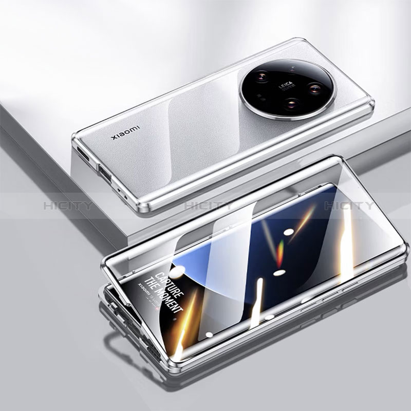 Funda Bumper Lujo Marco de Aluminio Espejo 360 Grados Carcasa para Xiaomi Mi 13 Ultra 5G Plata