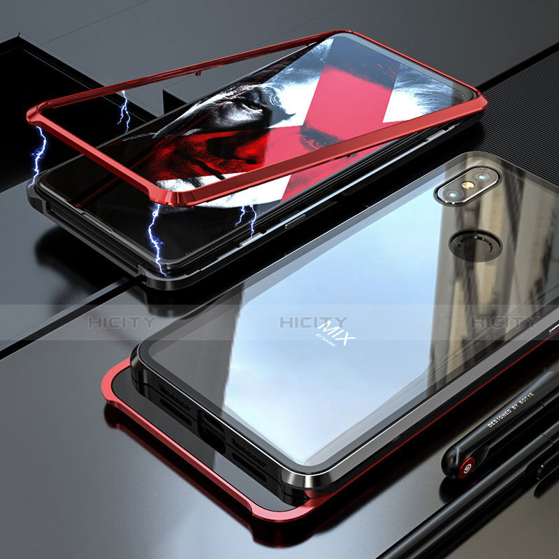 Funda Bumper Lujo Marco de Aluminio Espejo 360 Grados Carcasa para Xiaomi Mi Mix 3 Rojo