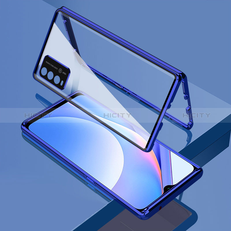 Funda Bumper Lujo Marco de Aluminio Espejo 360 Grados Carcasa para Xiaomi Redmi 9T 4G Azul