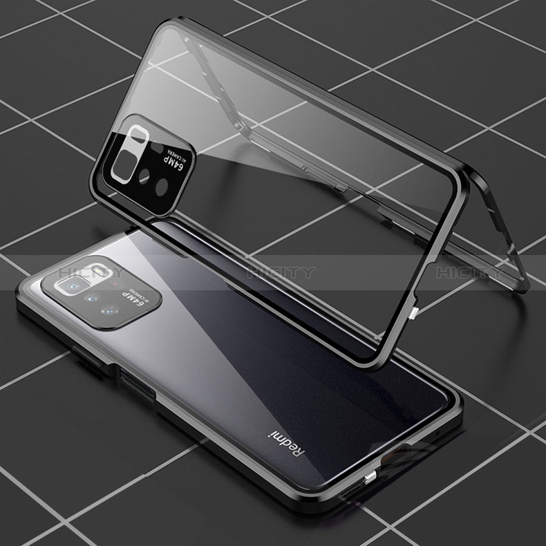 Funda Bumper Lujo Marco de Aluminio Espejo 360 Grados Carcasa para Xiaomi Redmi Note 10 Pro 5G Negro