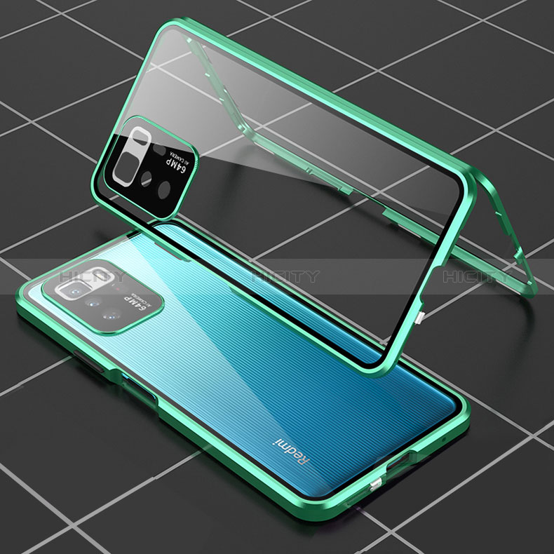 Funda Bumper Lujo Marco de Aluminio Espejo 360 Grados Carcasa para Xiaomi Redmi Note 10 Pro 5G Verde