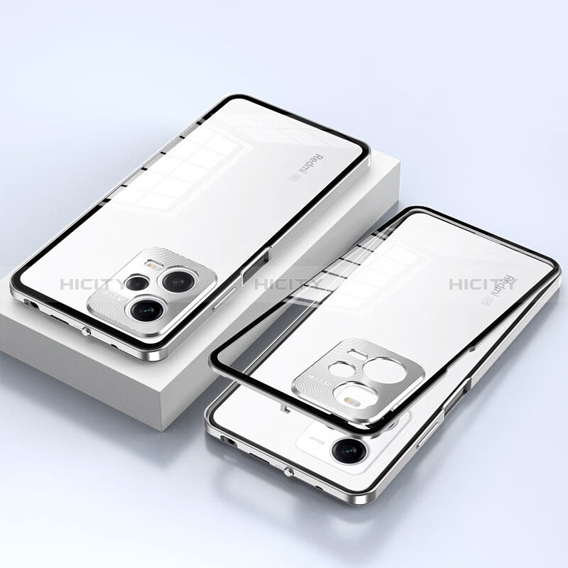 Funda Bumper Lujo Marco de Aluminio Espejo 360 Grados Carcasa para Xiaomi Redmi Note 12 Pro 5G Plata