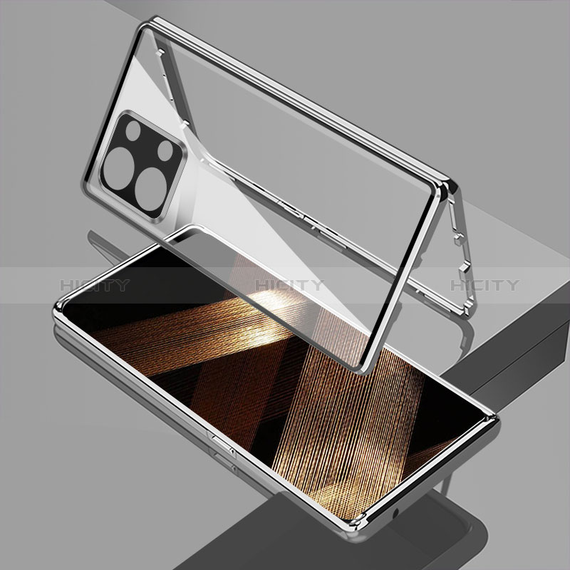 Funda Bumper Lujo Marco de Aluminio Espejo 360 Grados Carcasa para Xiaomi Redmi Note 13 5G Plata