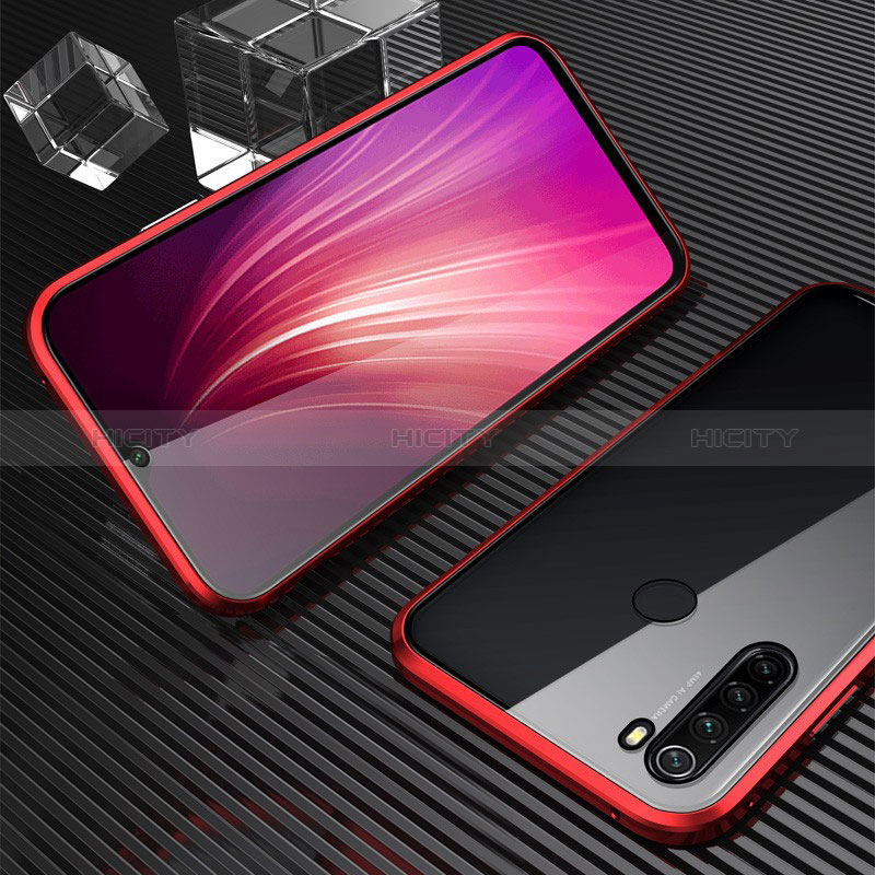 Funda Bumper Lujo Marco de Aluminio Espejo 360 Grados Carcasa para Xiaomi Redmi Note 8 (2021) Rojo
