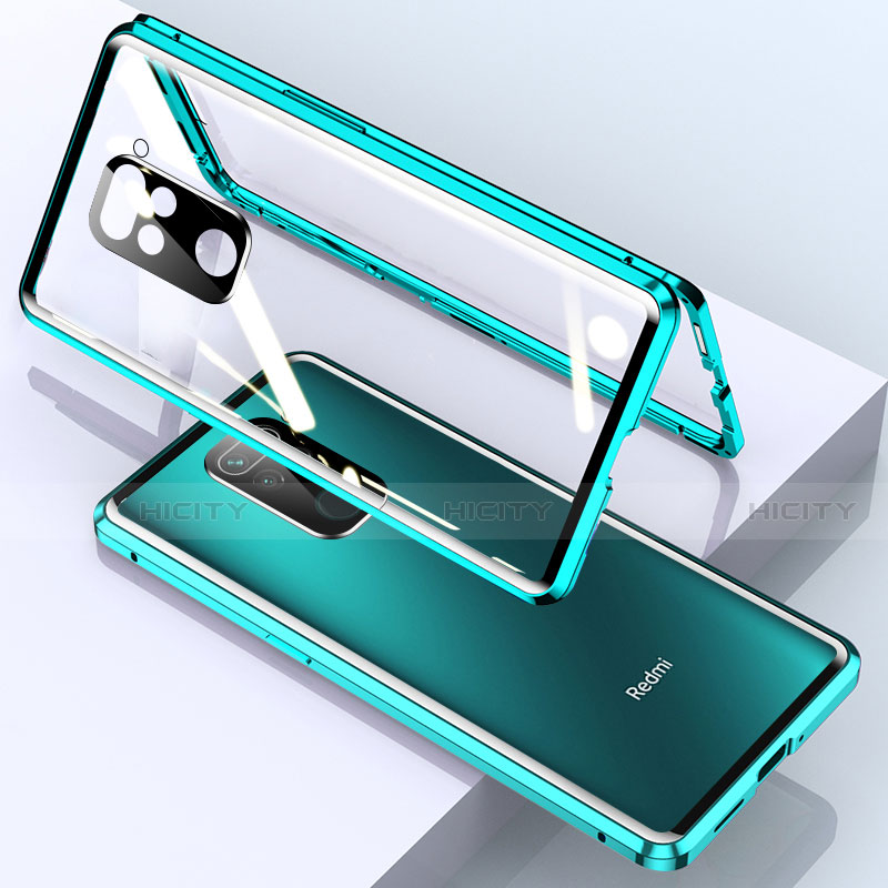 Funda Bumper Lujo Marco de Aluminio Espejo 360 Grados Carcasa para Xiaomi Redmi Note 9 Cian