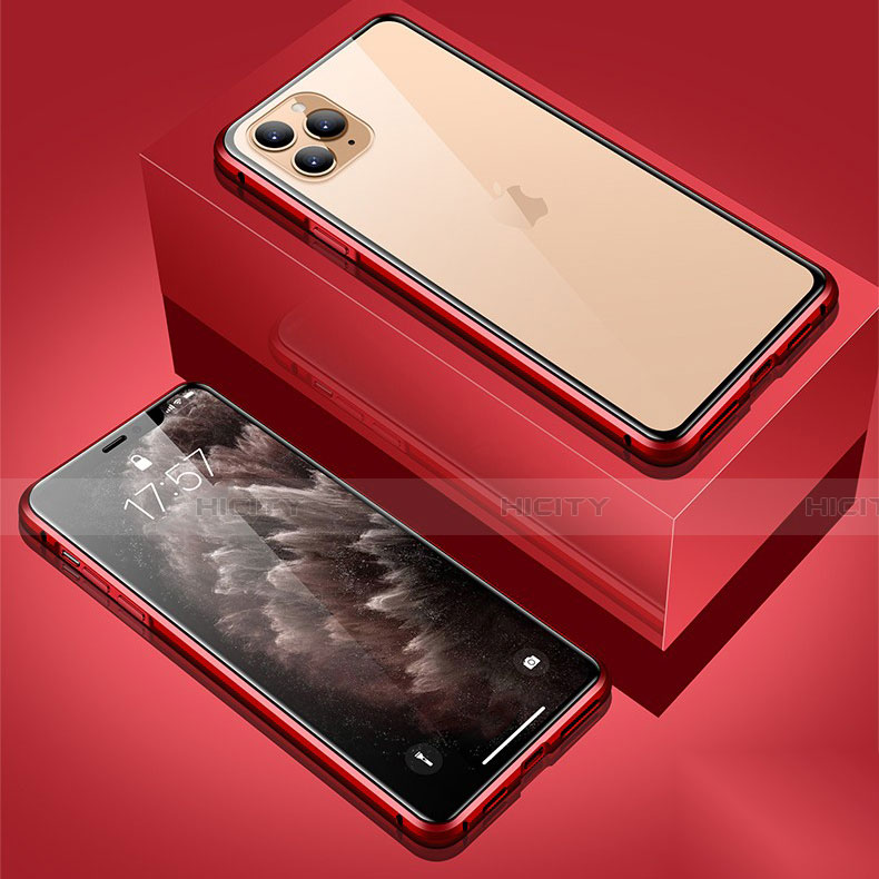 Funda Bumper Lujo Marco de Aluminio Espejo 360 Grados Carcasa T01 para Apple iPhone 11 Pro Max Rojo