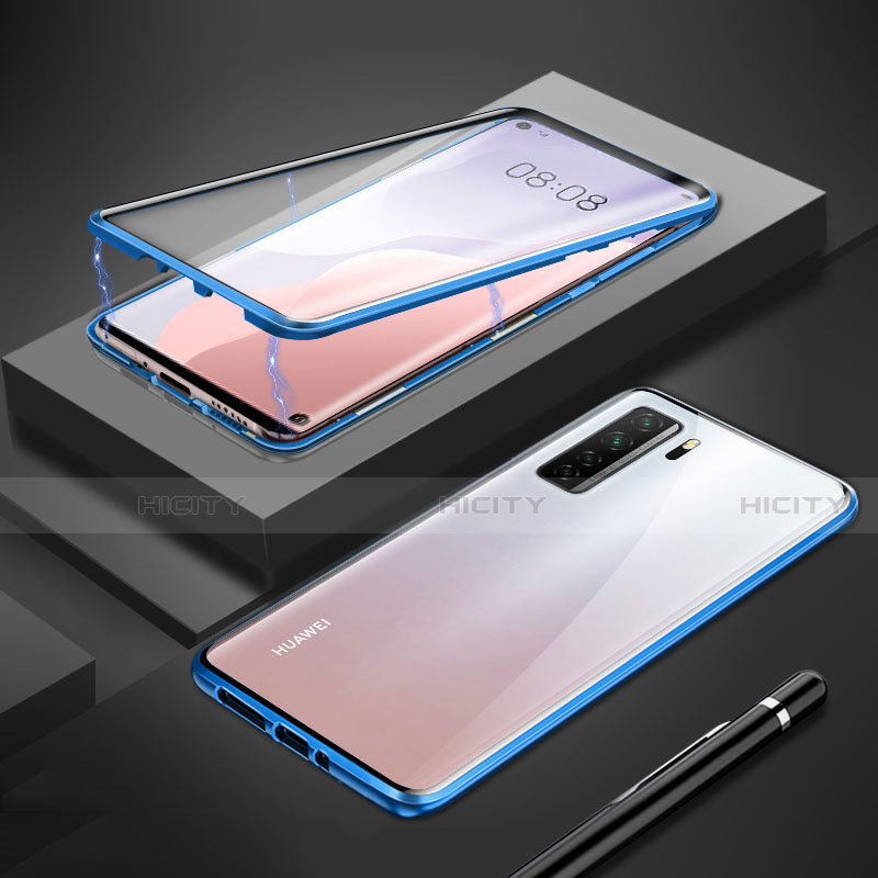 Funda Bumper Lujo Marco de Aluminio Espejo 360 Grados Carcasa T01 para Huawei Nova 7 SE 5G Azul