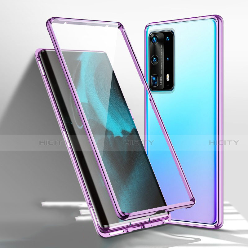 Funda Bumper Lujo Marco de Aluminio Espejo 360 Grados Carcasa T01 para Huawei P40 Pro+ Plus Morado