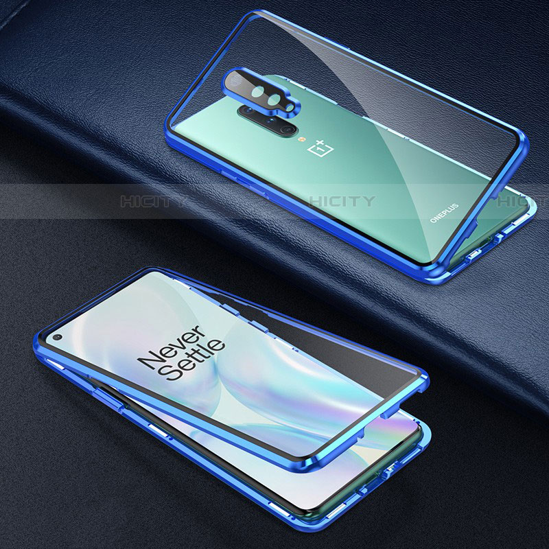 Funda Bumper Lujo Marco de Aluminio Espejo 360 Grados Carcasa T01 para OnePlus 8 Azul