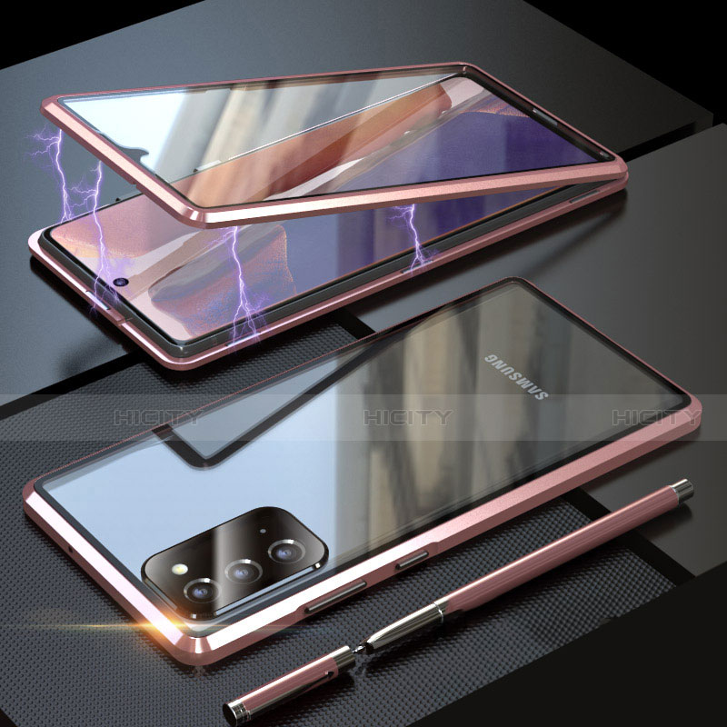 Funda Bumper Lujo Marco de Aluminio Espejo 360 Grados Carcasa T01 para Samsung Galaxy Note 20 5G Rosa