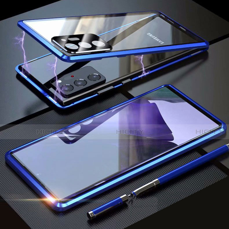 Funda Bumper Lujo Marco de Aluminio Espejo 360 Grados Carcasa T01 para Samsung Galaxy Note 20 Ultra 5G Azul