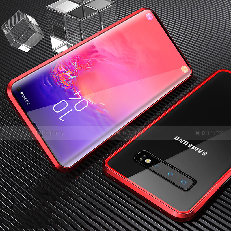 Funda Bumper Lujo Marco de Aluminio Espejo 360 Grados Carcasa T01 para Samsung Galaxy S10 Rojo