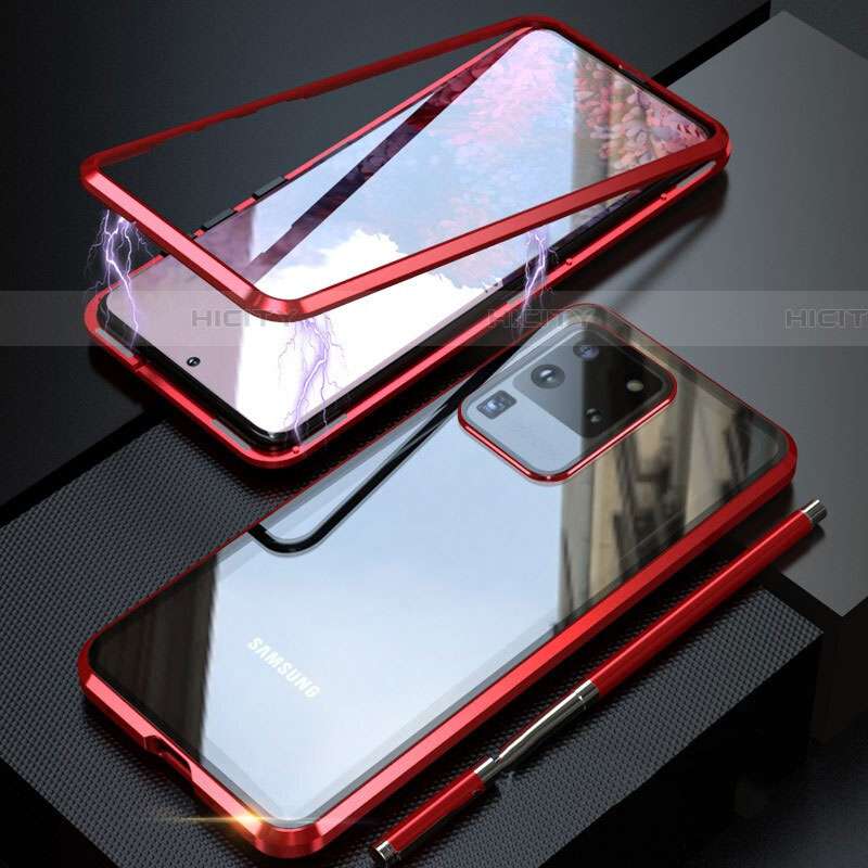 Funda Bumper Lujo Marco de Aluminio Espejo 360 Grados Carcasa T01 para Samsung Galaxy S20 Ultra Rojo