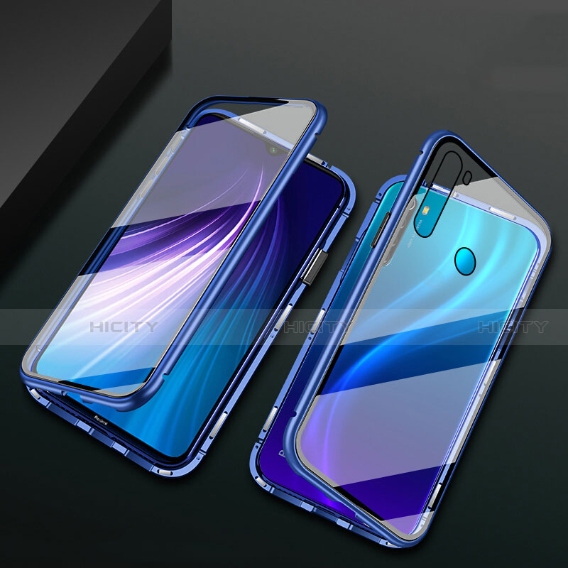 Funda Bumper Lujo Marco de Aluminio Espejo 360 Grados Carcasa T01 para Xiaomi Redmi Note 8 (2021) Azul